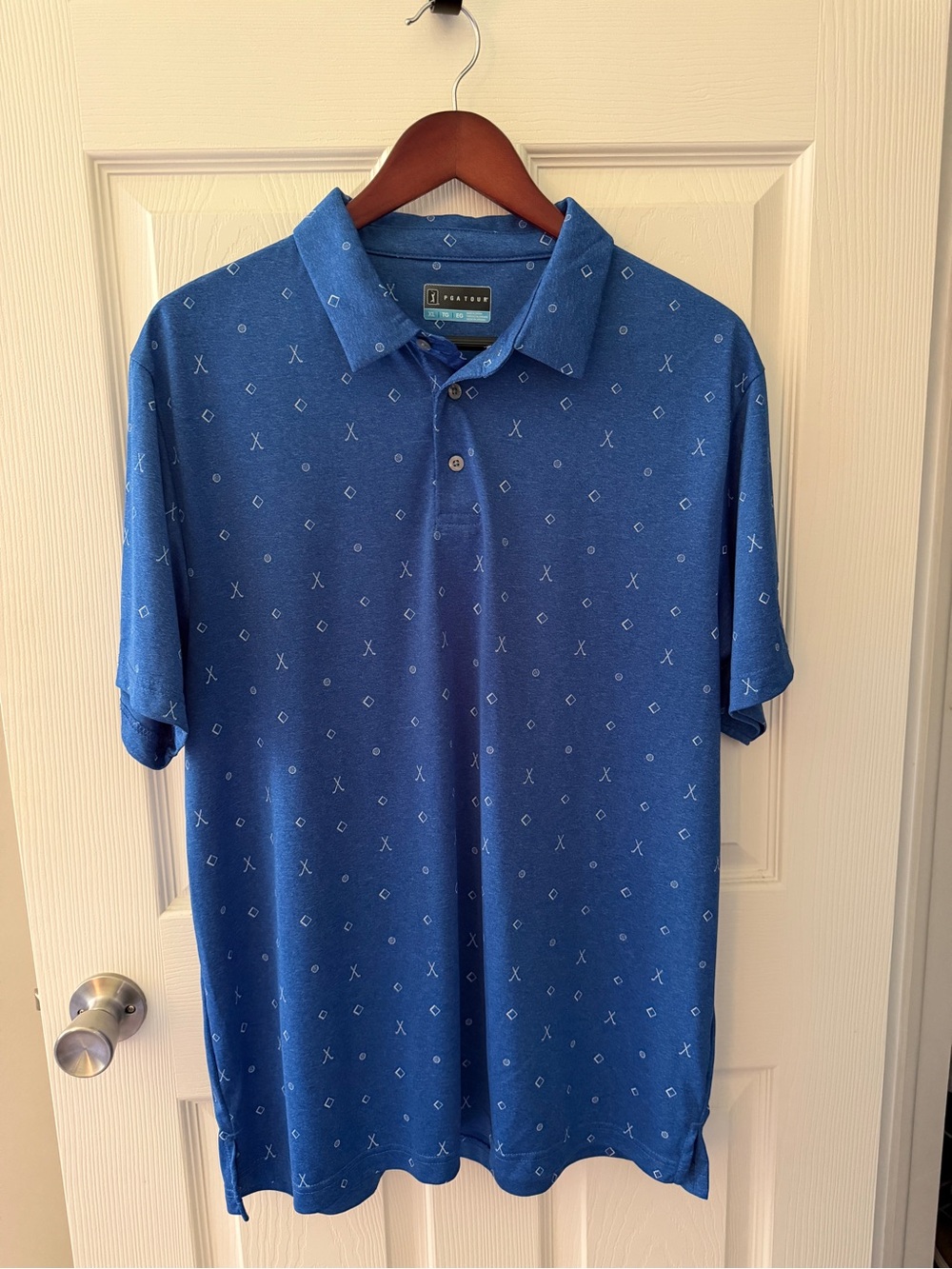 PGA Tour Men's Golf Shirt Royal Blue Short-Sleeve Polo with Subtle Pattern